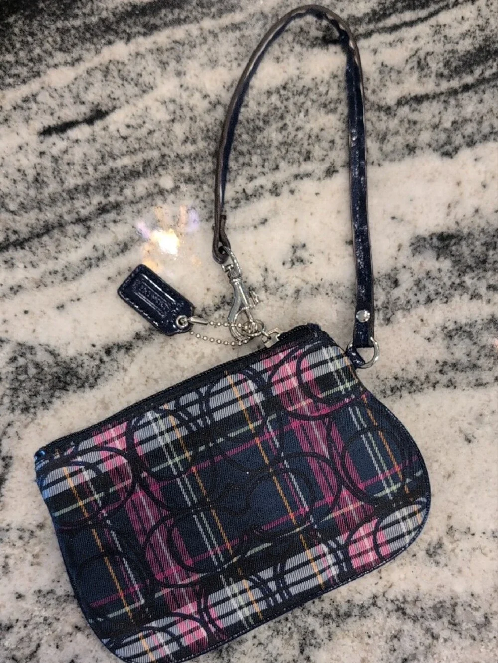 Coach Poppy Tartan Plaid Wristlet